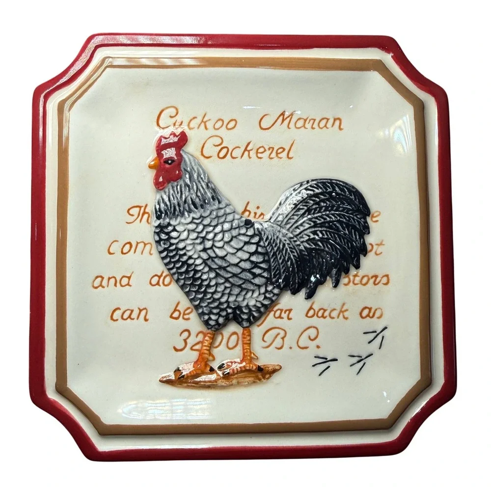 MWW Market Rooster Mini Plates Set 4 Leghorn‎ Cockerel Cuckoo Maran 3D Ceramic